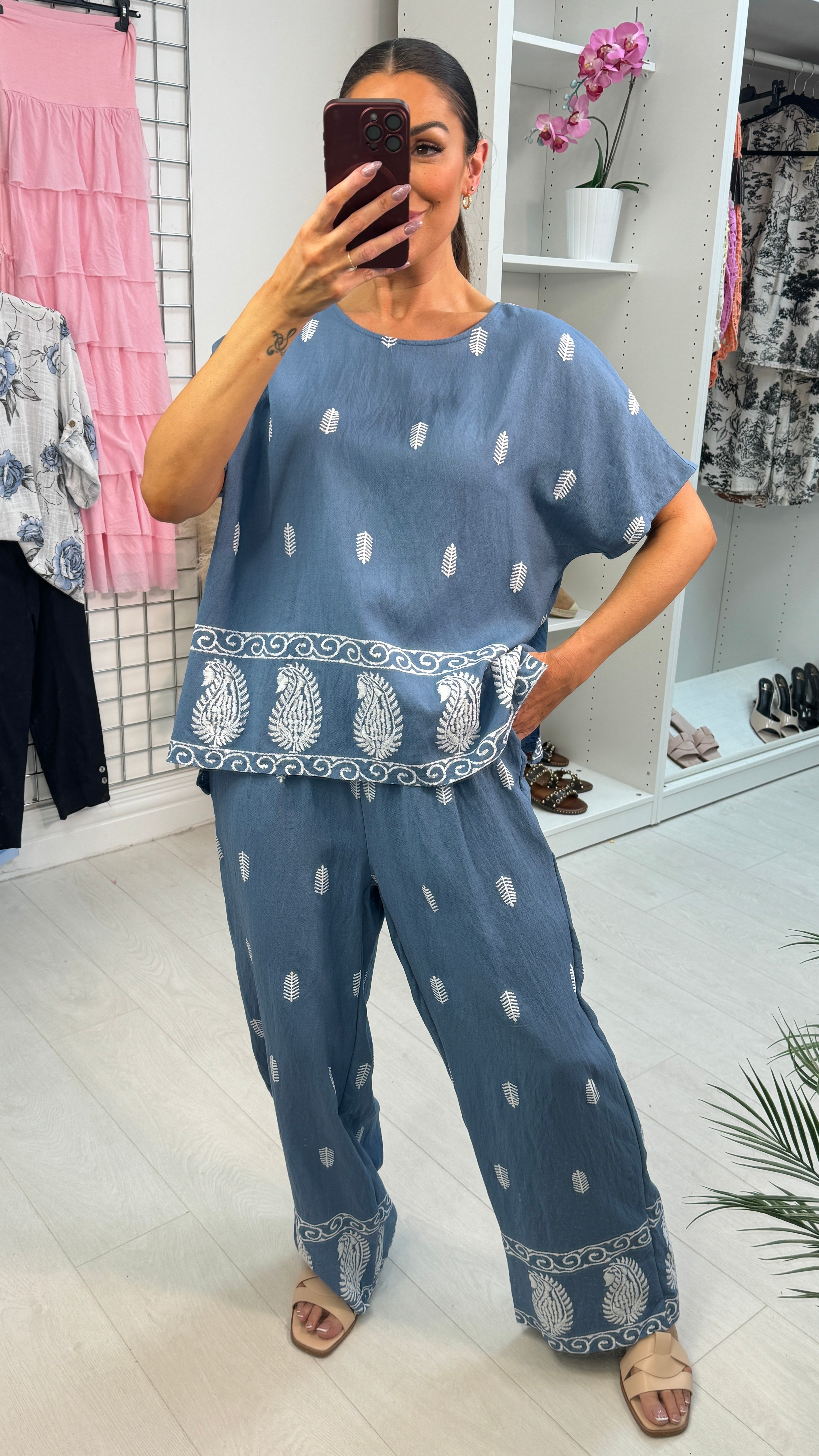 Sammi Embroidered Paisley Hem Loose Fit Co-Ord Set