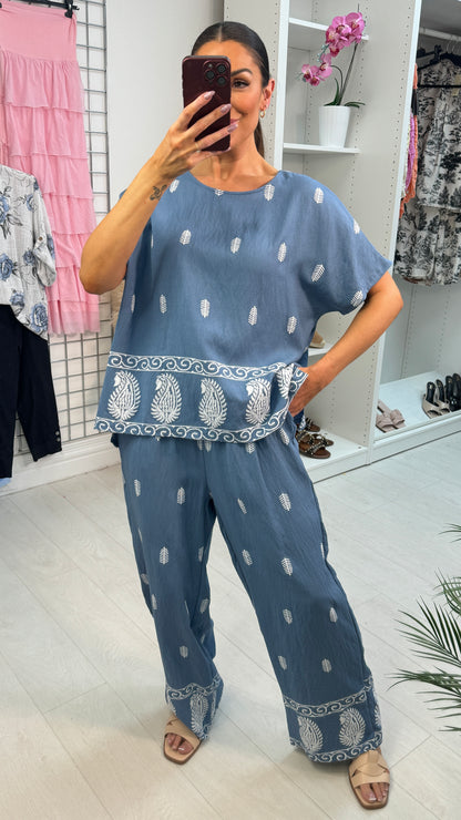Sammi Embroidered Paisley Hem Loose Fit Co-Ord Set