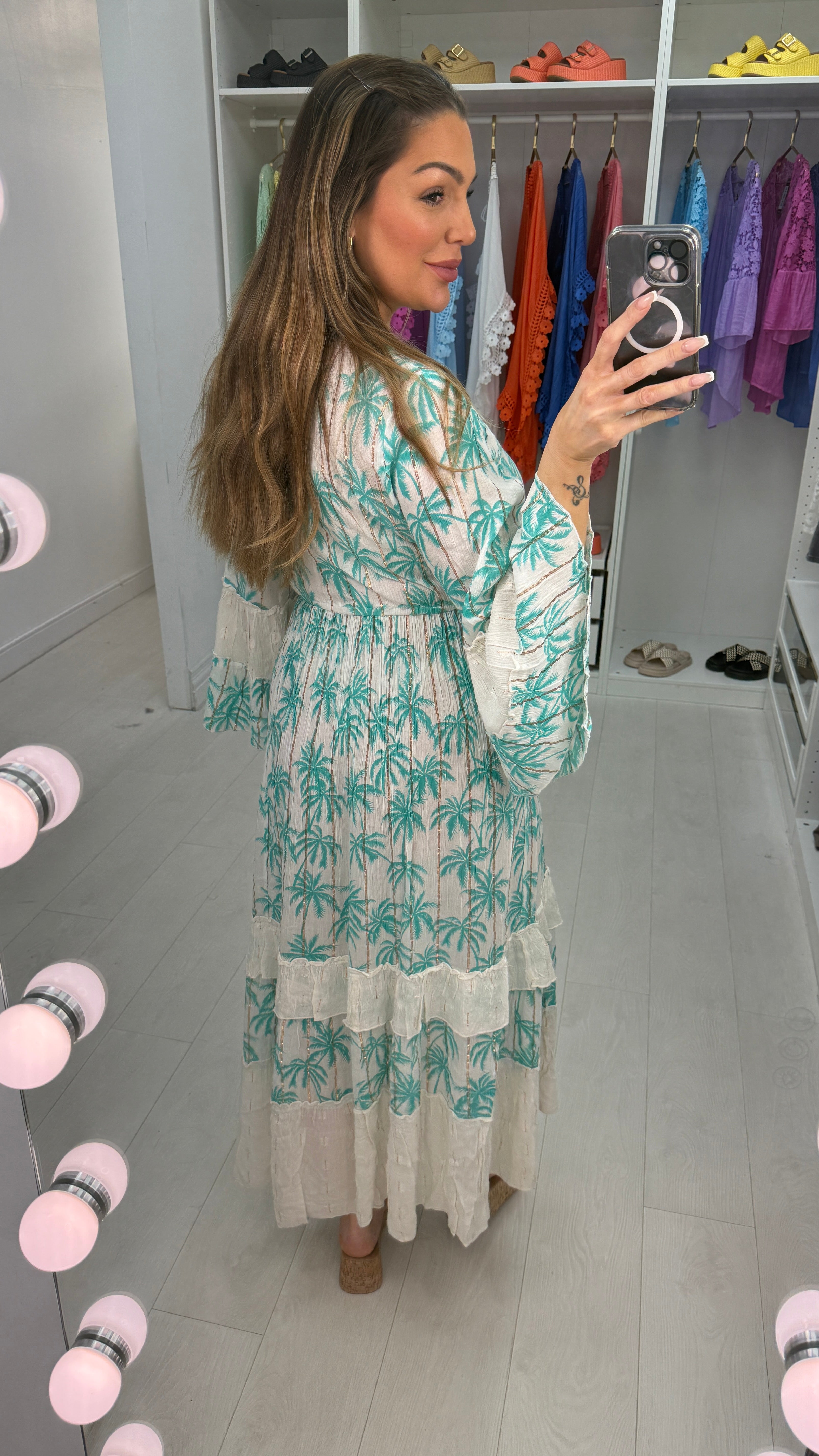 Estella Palm Tree Print Embellished Maxi Dress