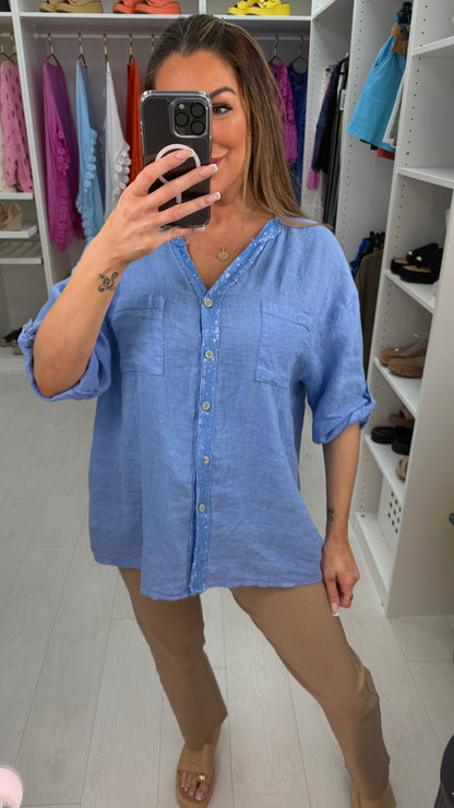 Zakiya Crochet Detail Linen Shirt