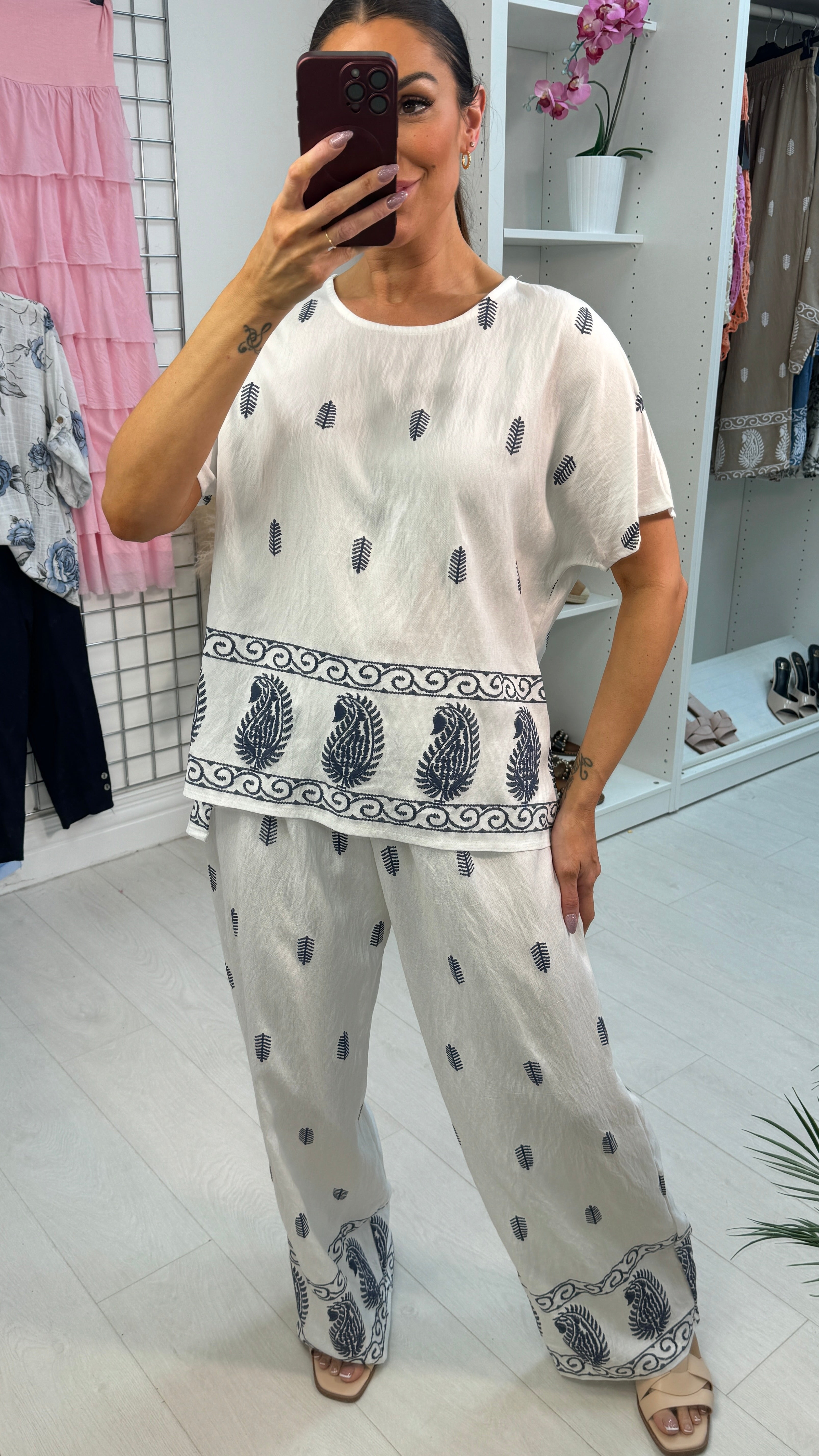 Sammi Embroidered Paisley Hem Loose Fit Co-Ord Set