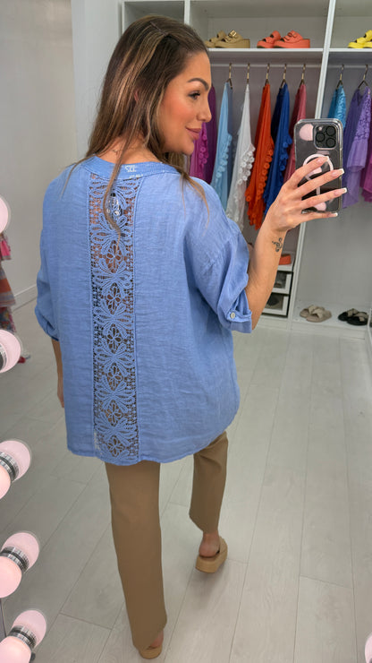 Zakiya Crochet Detail Linen Shirt