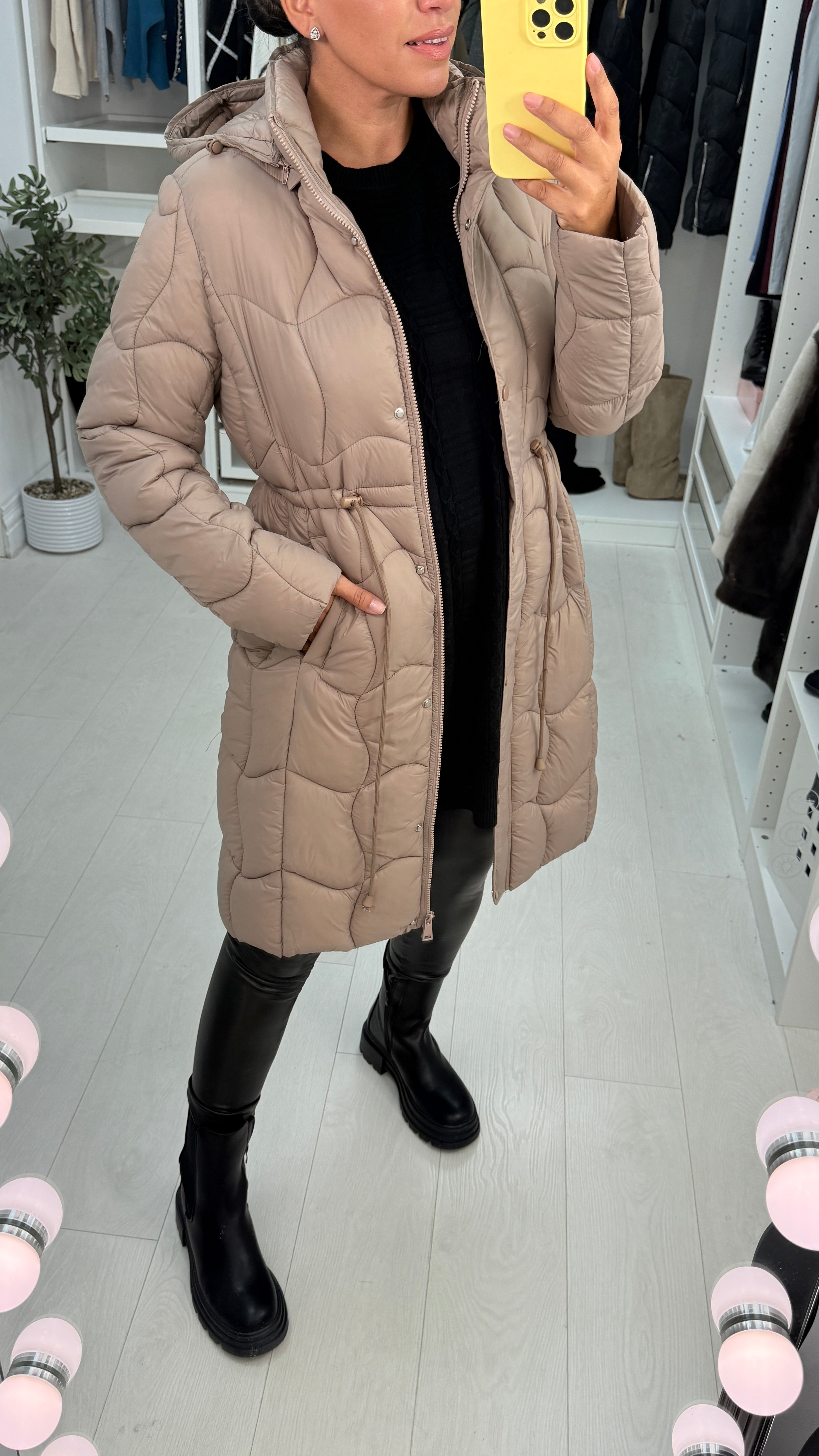 Alexis Quilted Toggle Waist Longline Coat