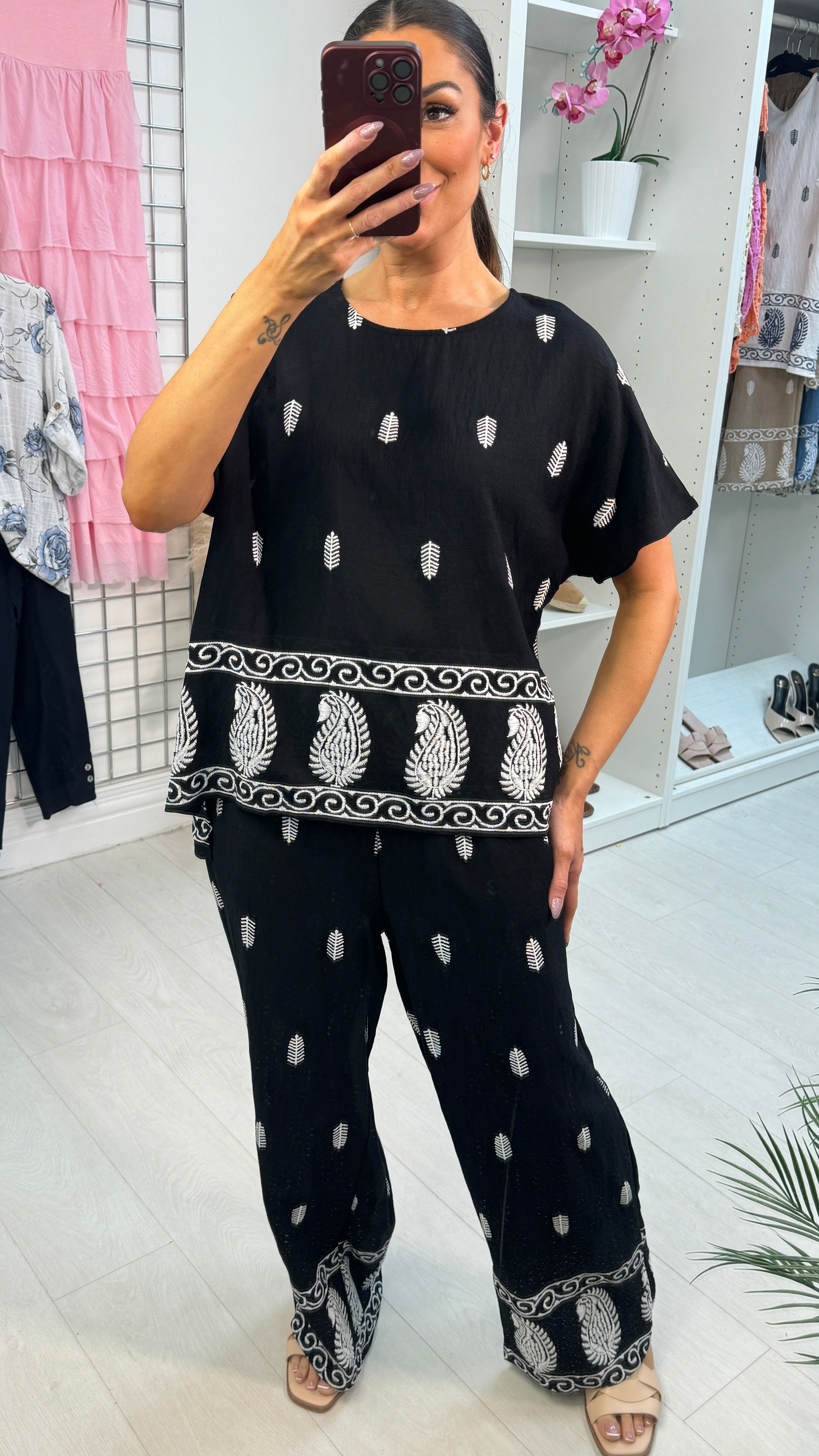 Sammi Embroidered Paisley Hem Loose Fit Co-Ord Set