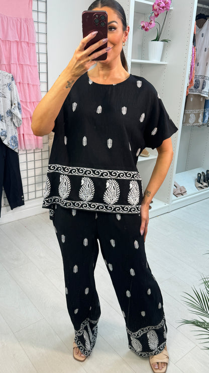 Sammi Embroidered Paisley Hem Loose Fit Co-Ord Set