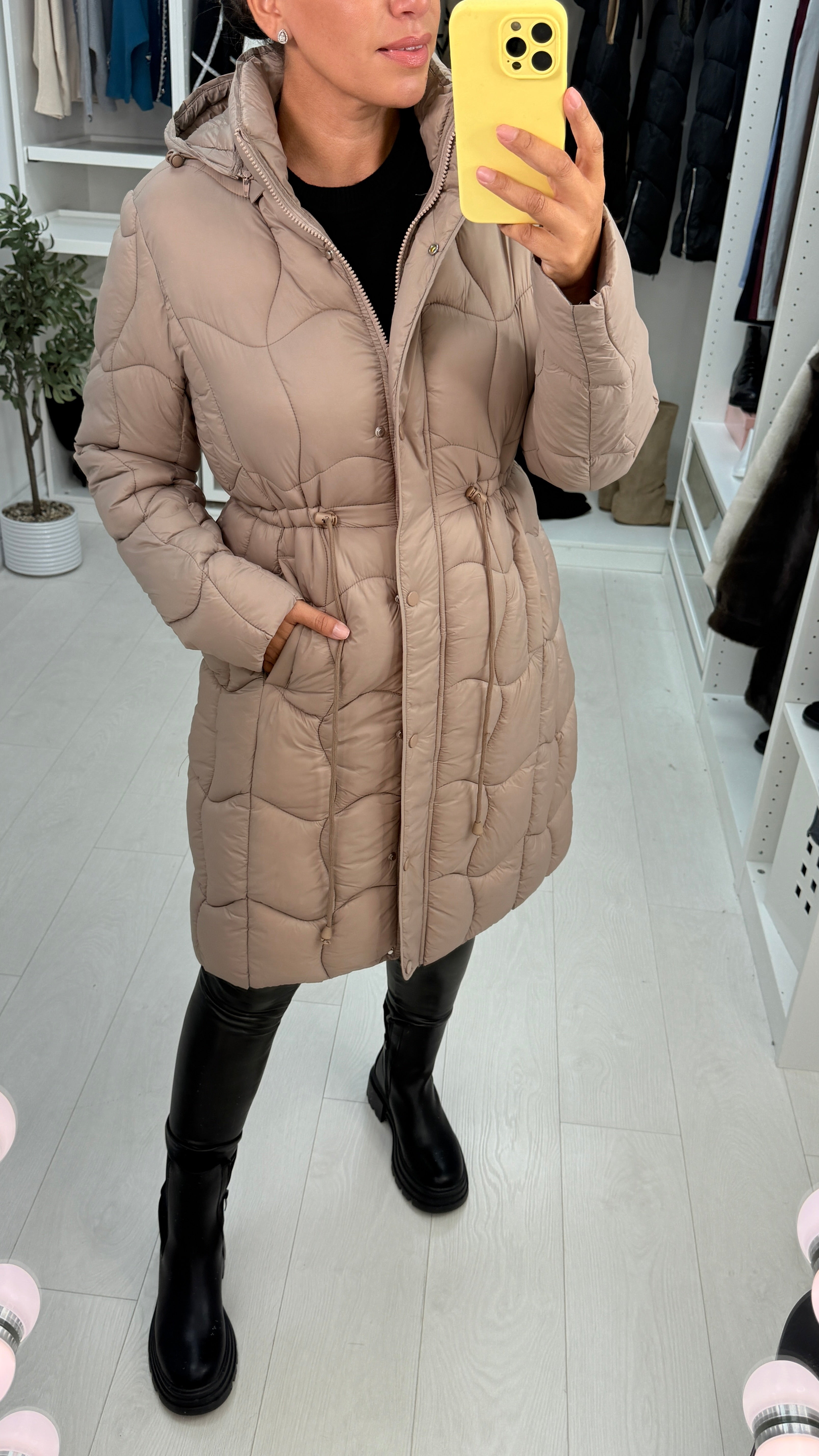 Alexis Quilted Toggle Waist Longline Coat