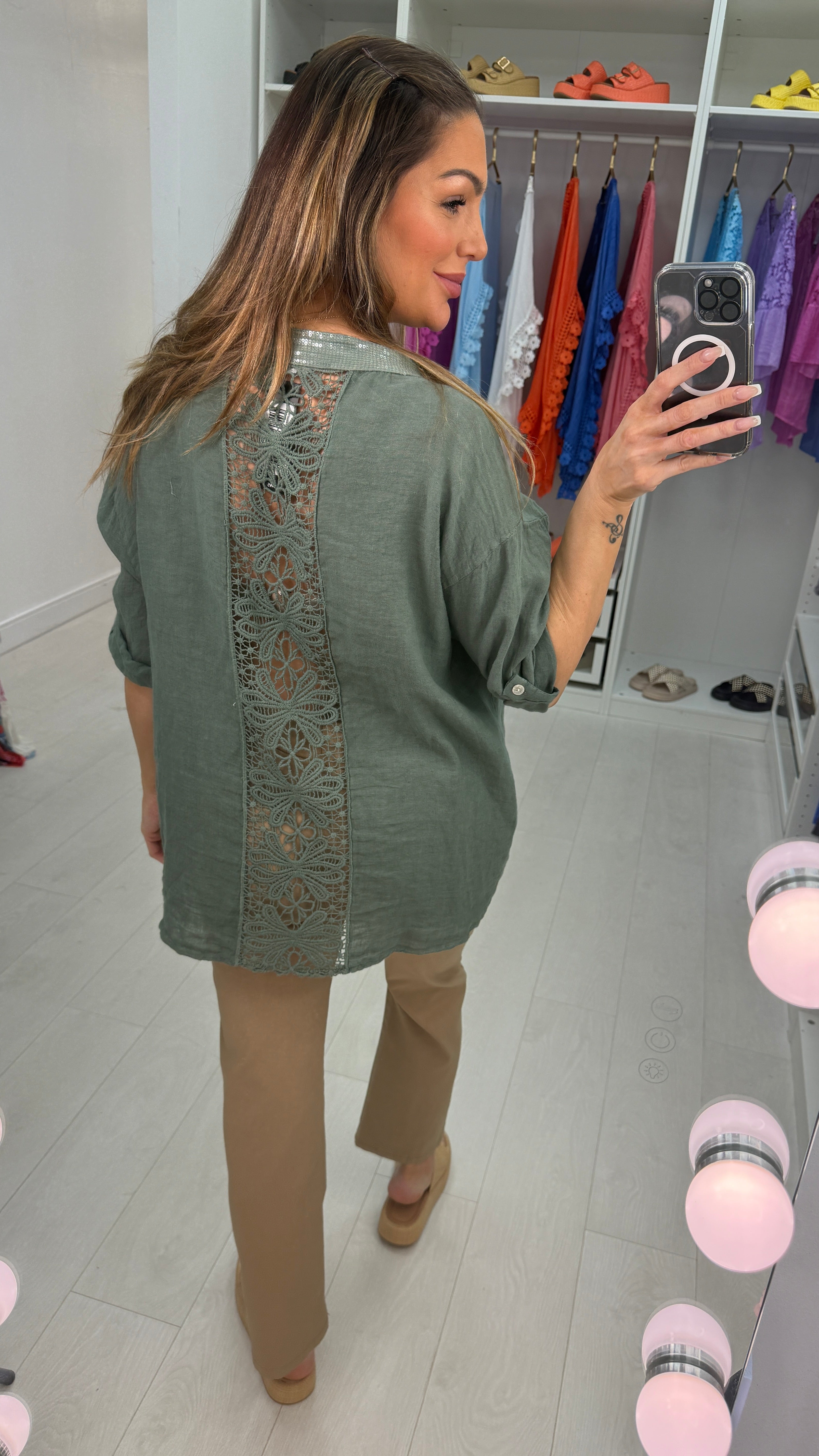 Zakiya Crochet Detail Linen Shirt