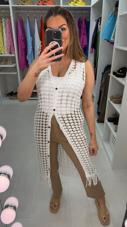 Rowan Crochet Longline Fringed Hem Cardigan