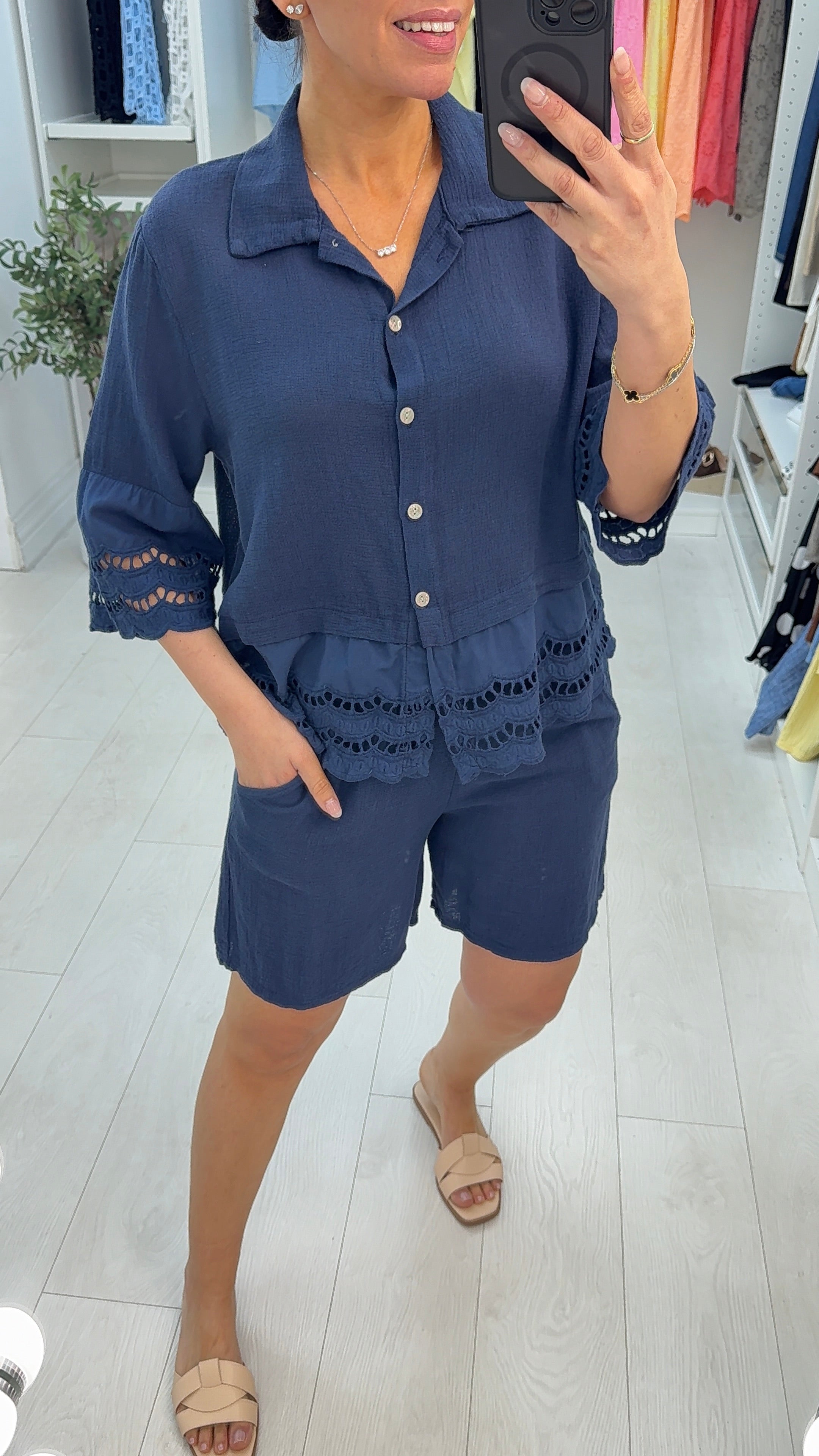 Florie Broidery Detail Shorts Co-Ord Set