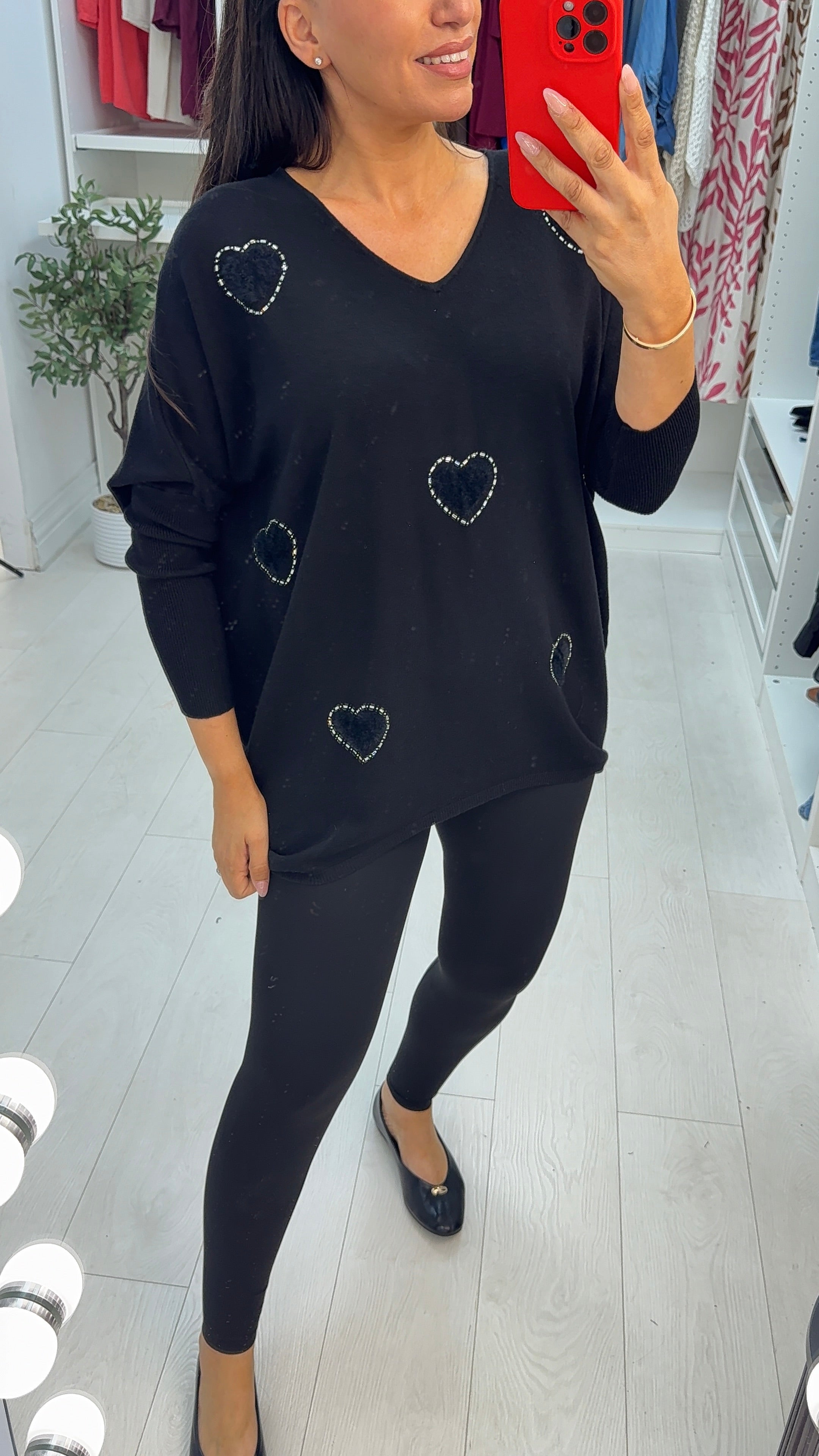 Avalena Embellished Heart Batwing Loose Fit Jumper