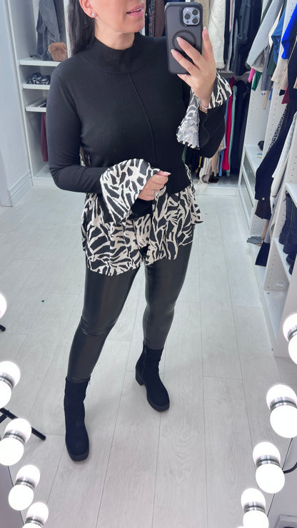 Zabrina Beige Zebra Print Blouse Hem Knit