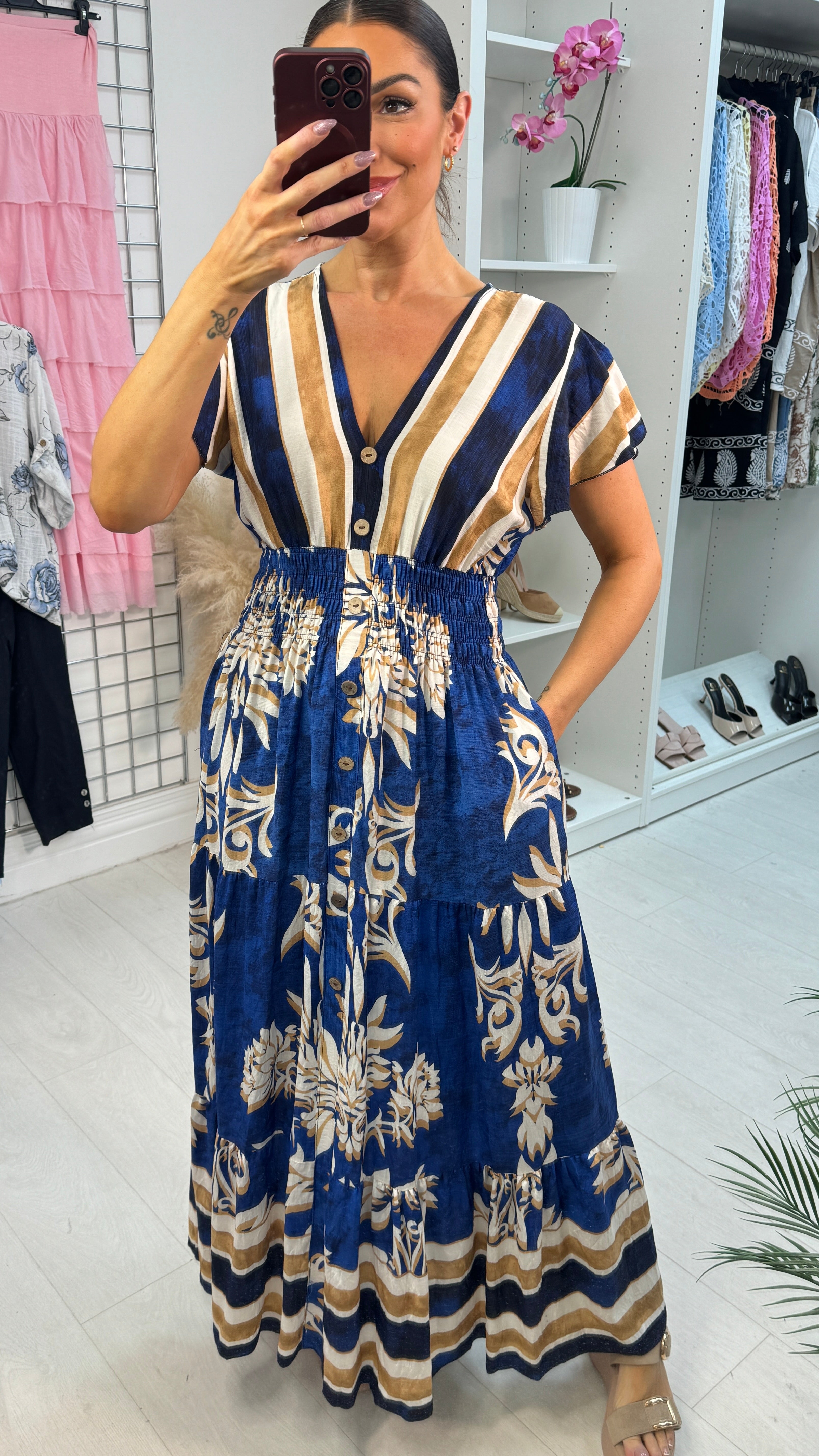 Isobella Abstract Print Button Detailed Dress