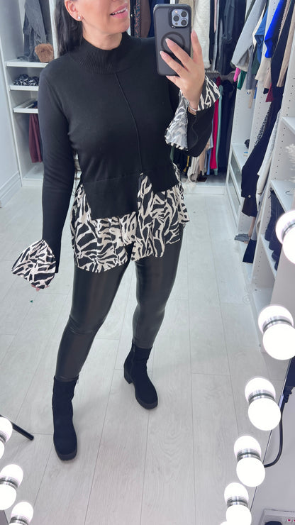 Zabrina Beige Zebra Print Blouse Hem Knit