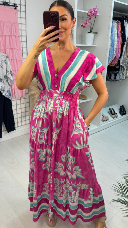 Isobella Abstract Print Button Detailed Dress