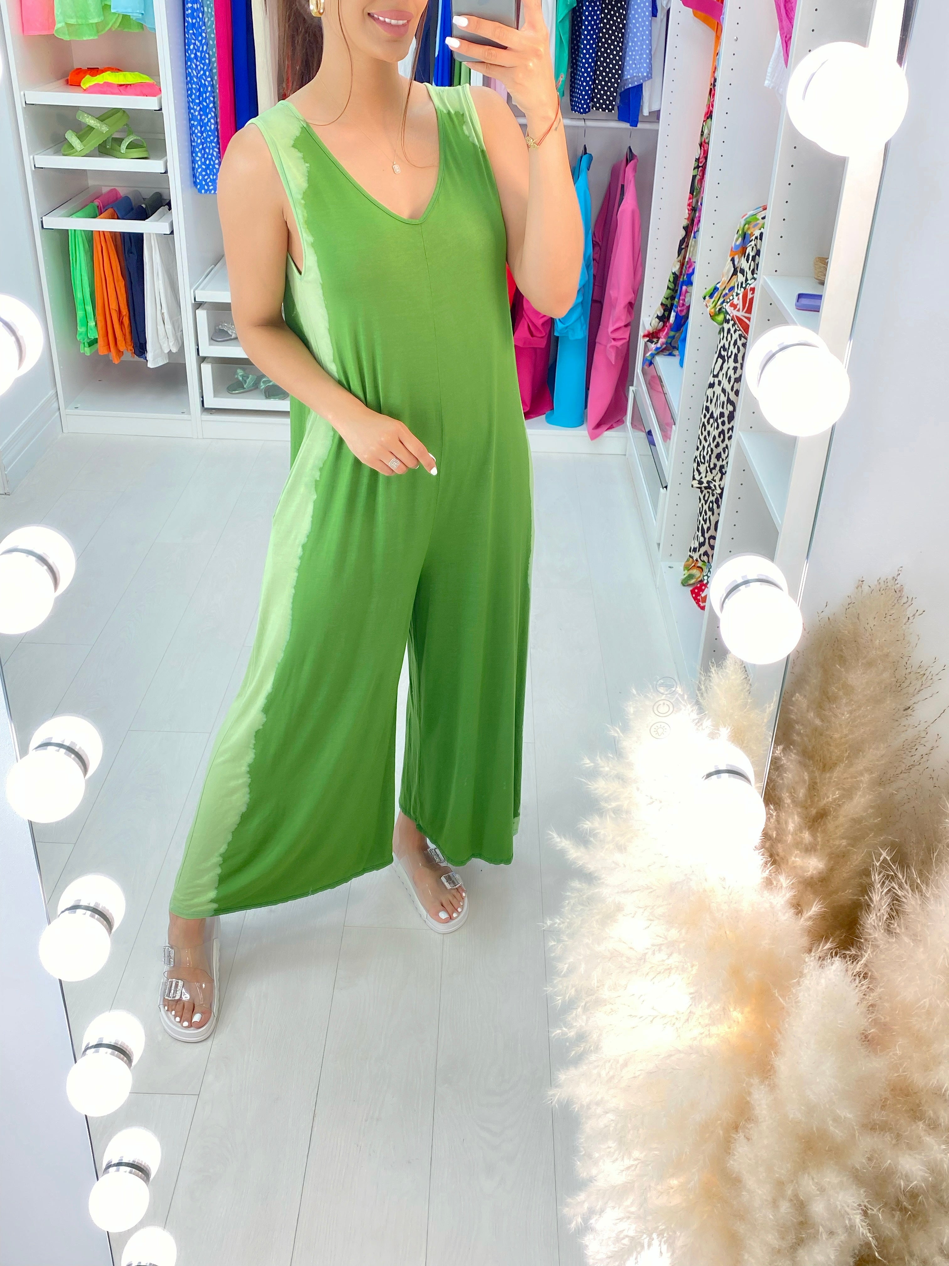 Johana Tie Dye Side Wide Leg Jersey Lounge Jumpsuit