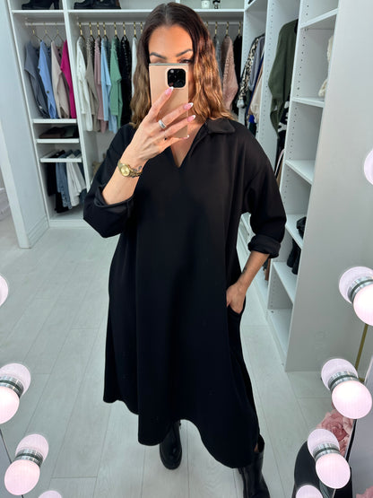 Cosette Plain Collar Trapeze Maxi Dress