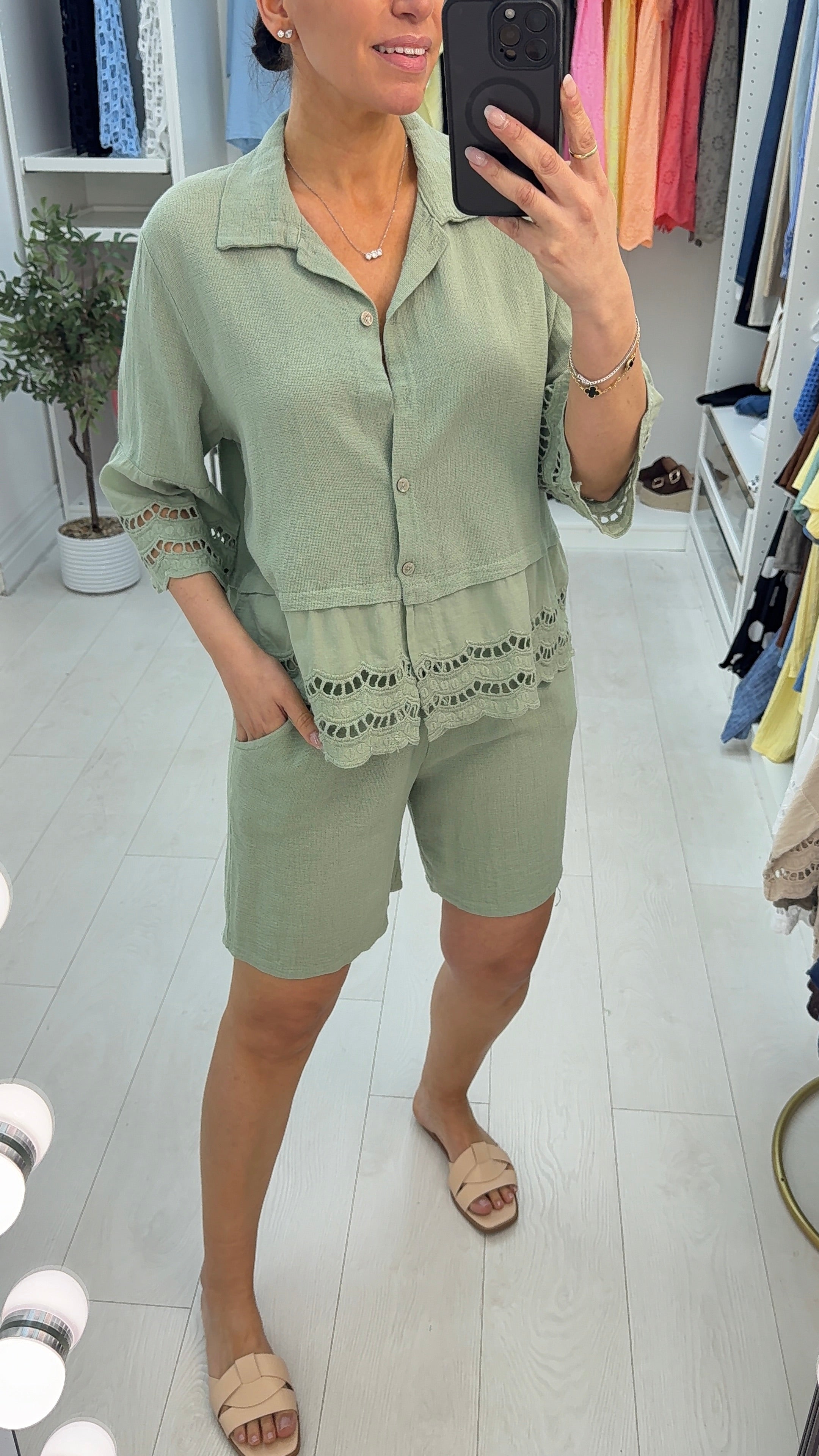 Florie Broidery Detail Shorts Co-Ord Set