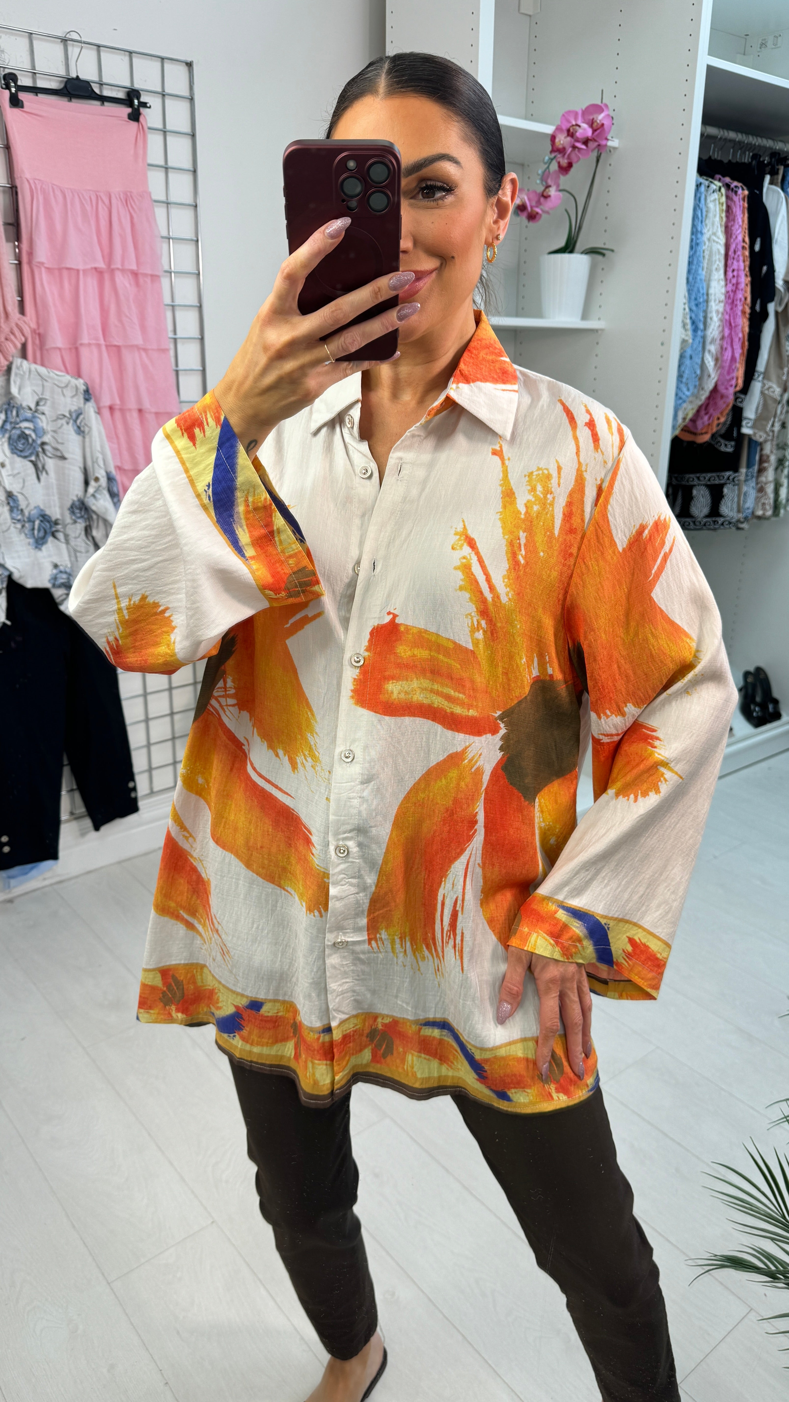 Kyla Abstract Floral Print Longline Shirt