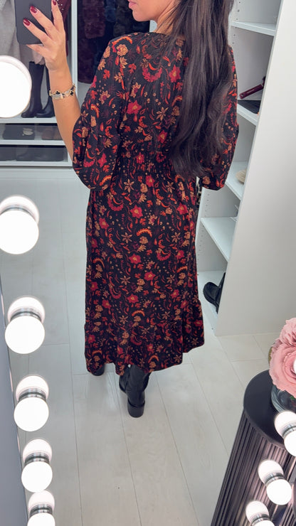 Ivetta Floral Print Shirred Waist Magic Dress