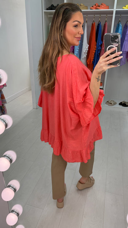 Alexa Lightweight Ruffle Detail Oversized Top