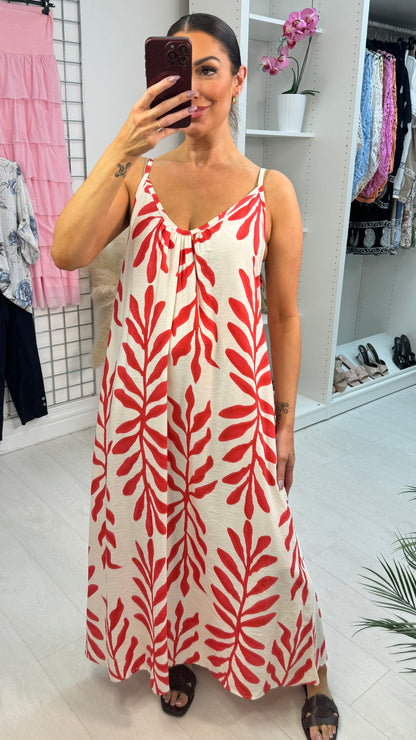 Emmeline Leaf Print Loose Fit Strappy Dress