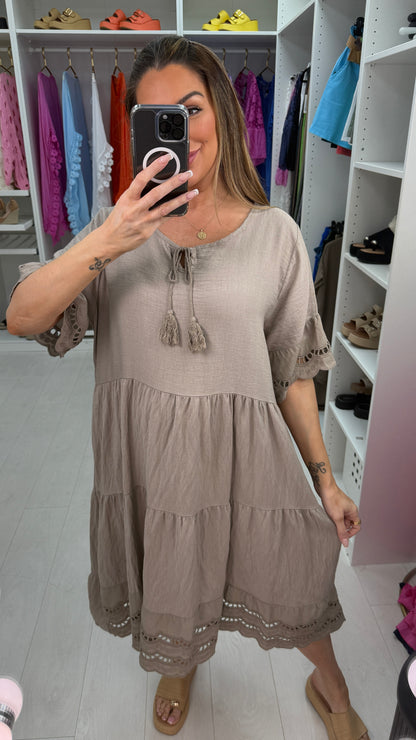 Tulah Plain Broderie Anglaise Hem Smock Dress