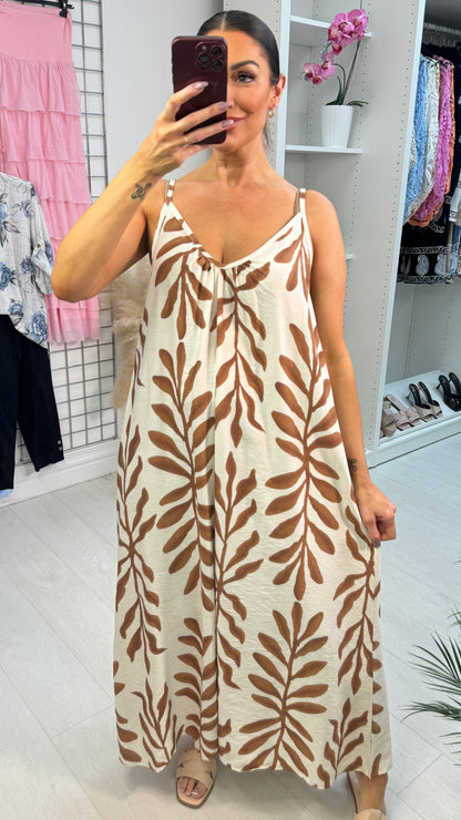 Emmeline Leaf Print Loose Fit Strappy Dress