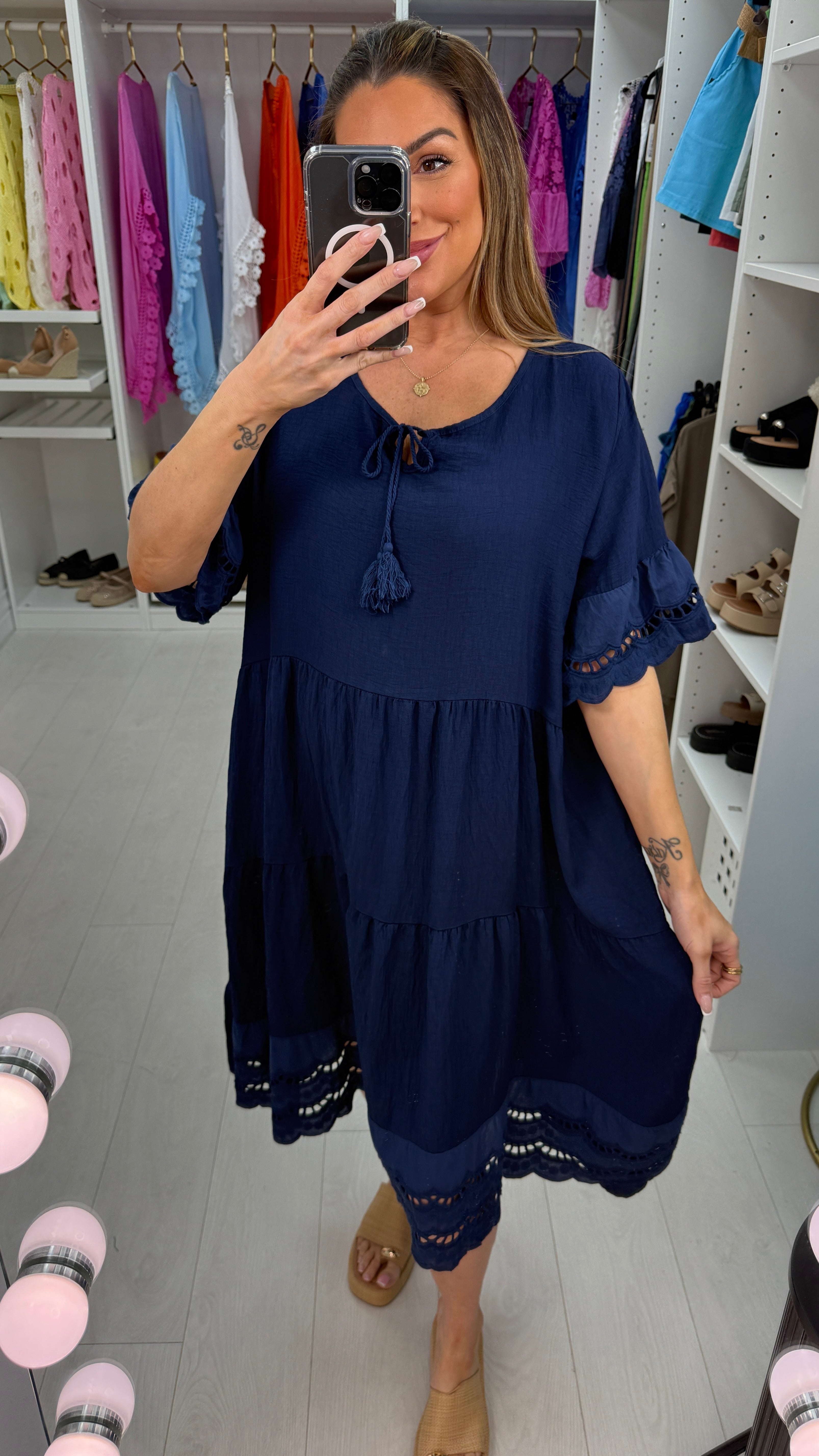Tulah Plain Broderie Anglaise Hem Smock Dress