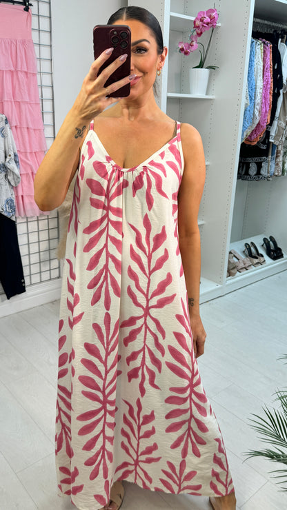 Emmeline Leaf Print Loose Fit Strappy Dress