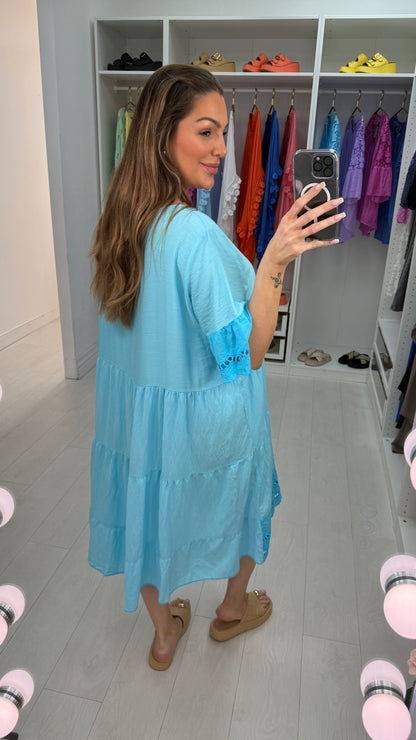 Tulah Plain Broderie Anglaise Hem Smock Dress