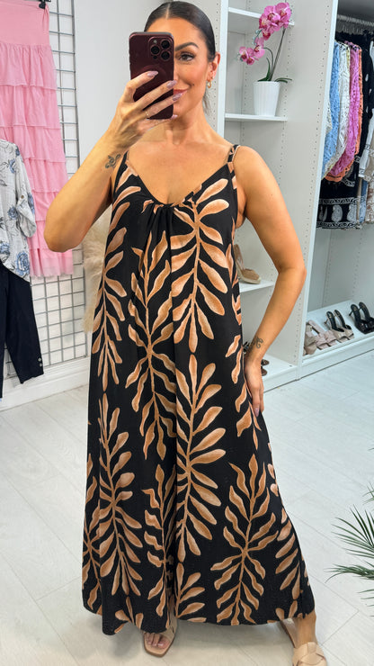 Emmeline Leaf Print Loose Fit Strappy Dress