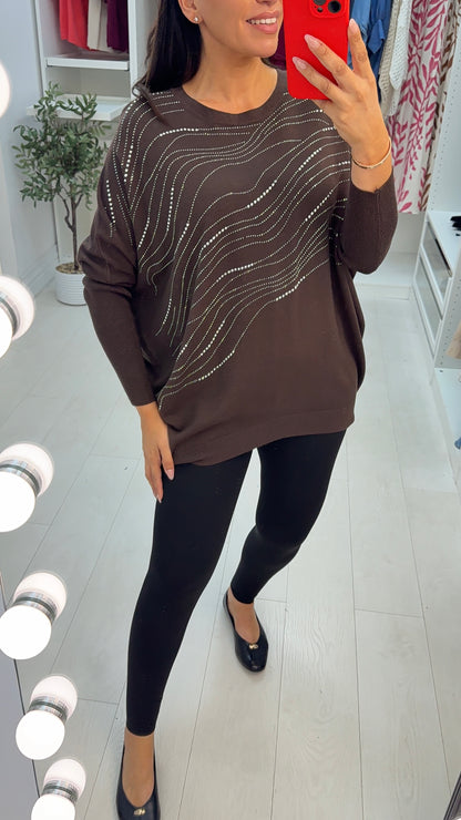 Ulrika Loose Fit Embellished Bat Wing Jumper