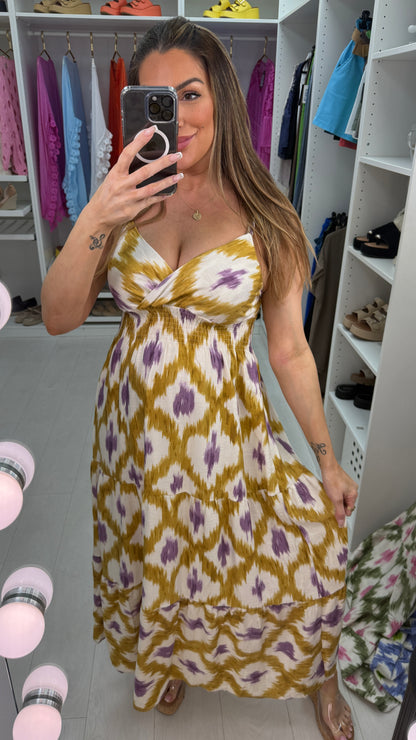 Harrie Abstract Print Wrap Front Maxi Dress