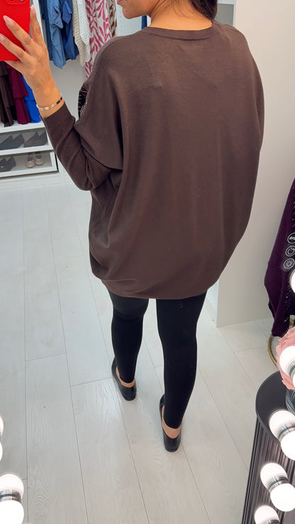 Ulrika Loose Fit Embellished Bat Wing Jumper