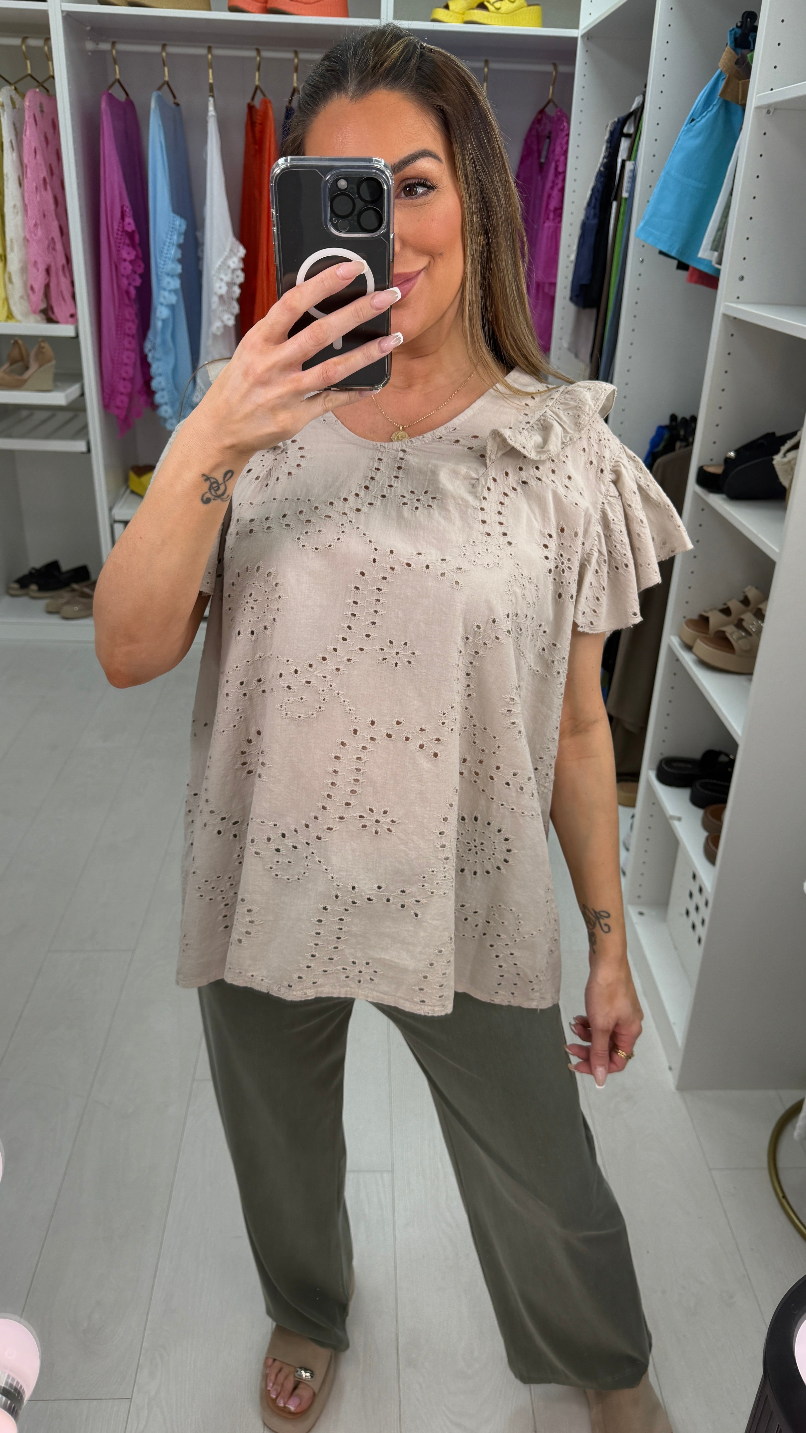 Yolanda Embroidery Anglaise Frill Detail Top