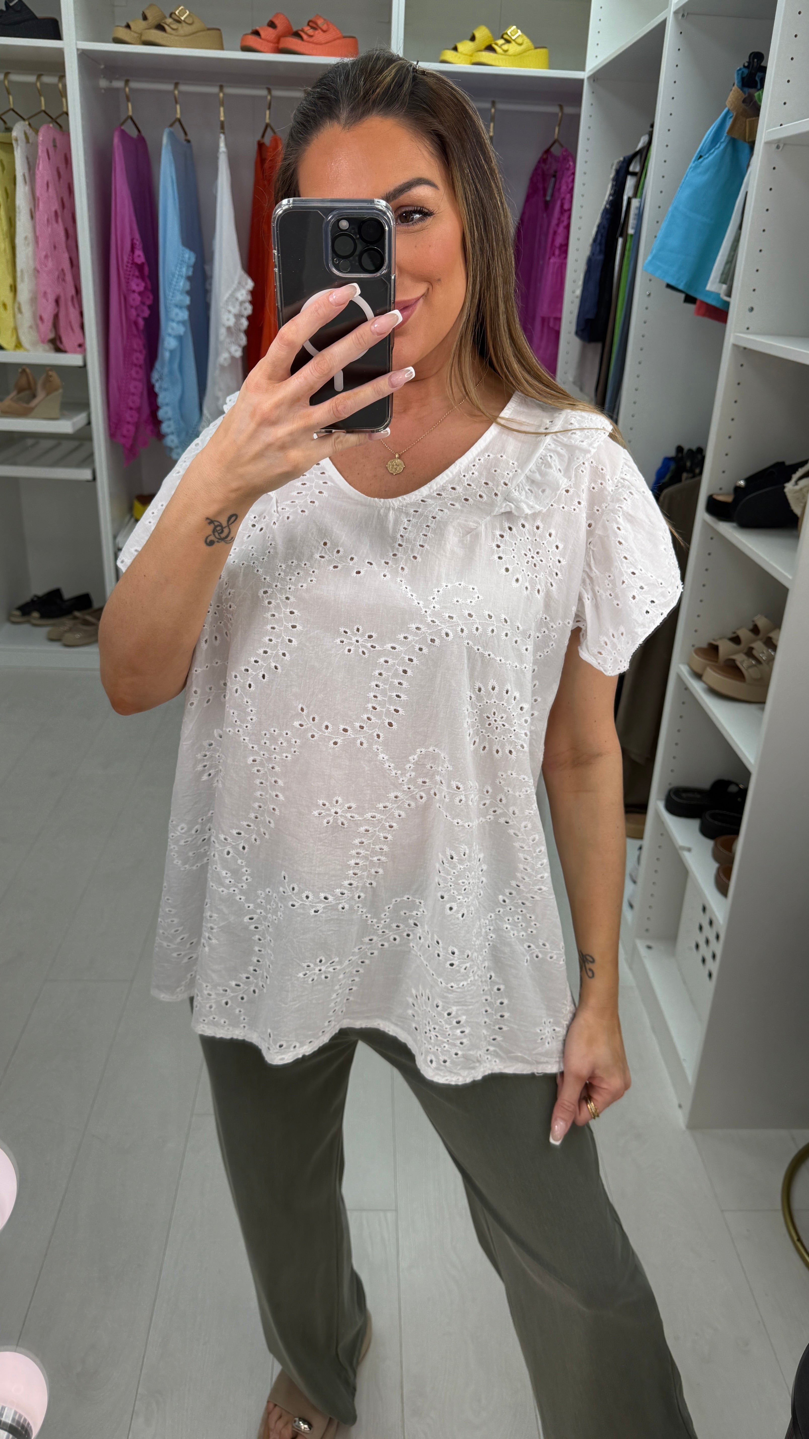 Yolanda Embroidery Anglaise Frill Detail Top