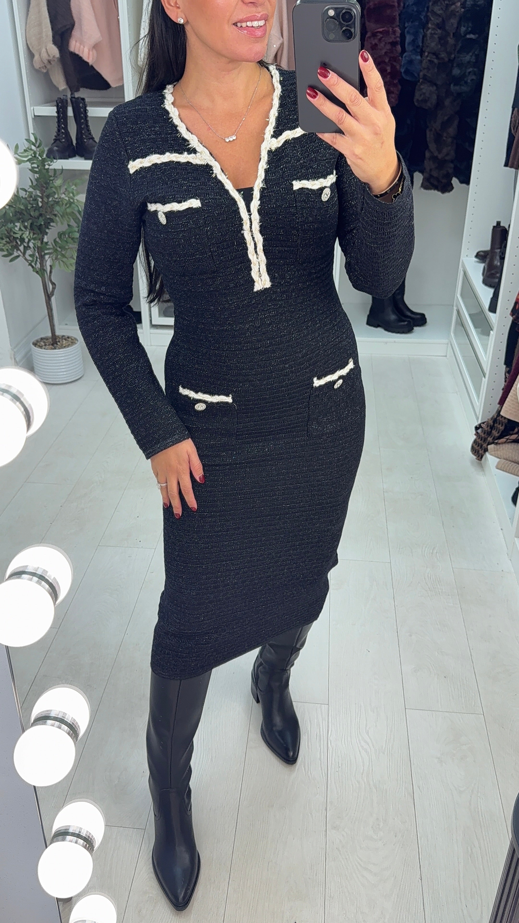 Verona Embellished Hem V Neck Lurex Maxi Dress