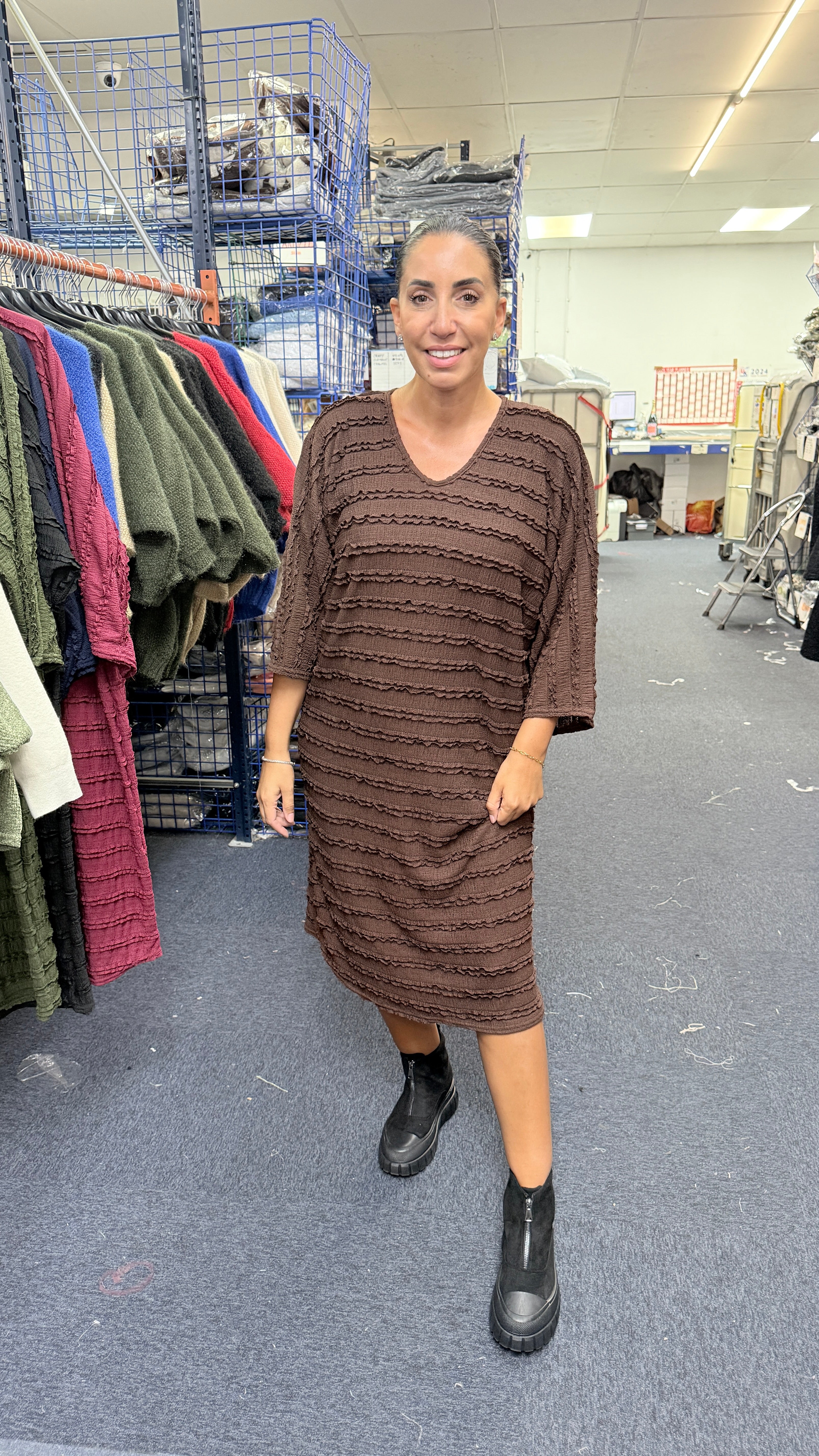 Barda Textured Loose Fit Maxi Dress