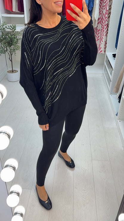 Ulrika Loose Fit Embellished Bat Wing Jumper