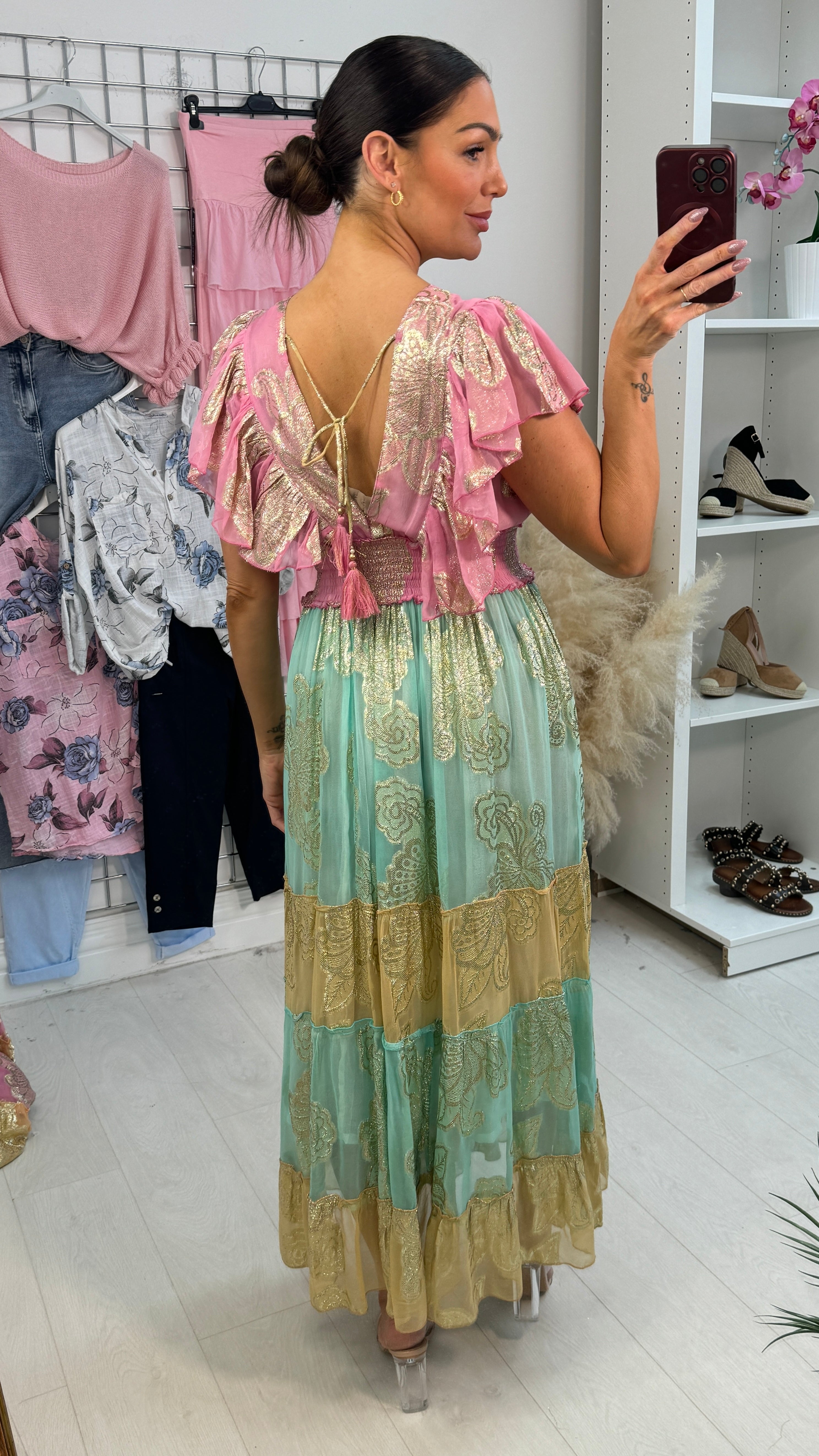 Aurelia Gold Detailed Short Sleeve Maxi Dress