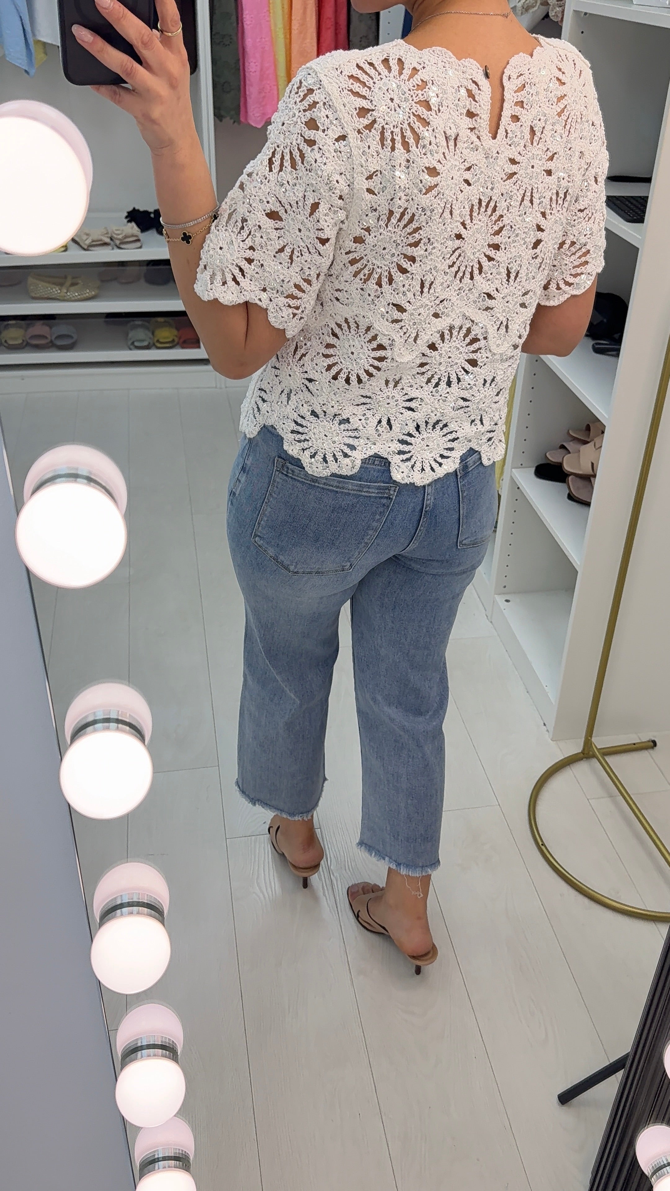 Jaymee Embellished Short Sleeve Crochet Top