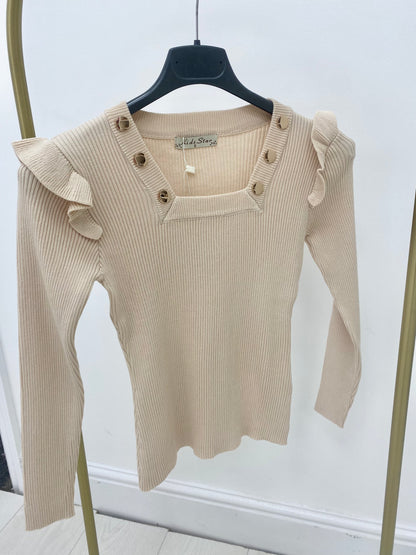 Cara Mia Kids Frill Shoulder Square Neck Top