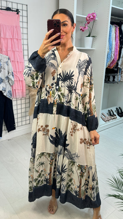 Sabella Tropical Print Loose Fit Maxi Dress