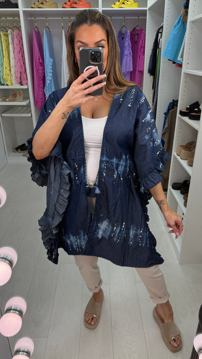 Edna Embellished Tie Dye Denim Throw Over