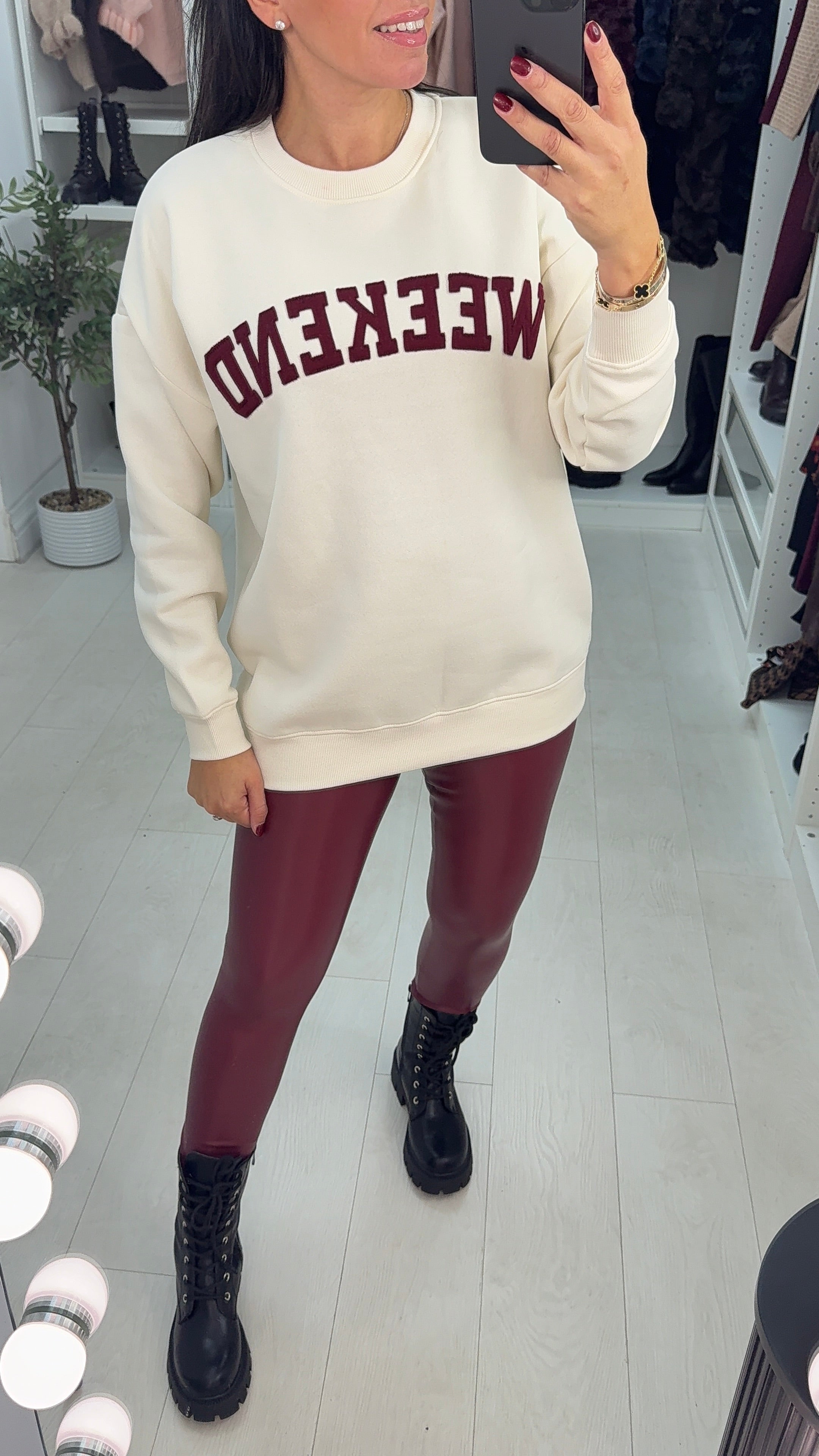 Kyliee Plain 'Weekend' Slogan Sweatshirt