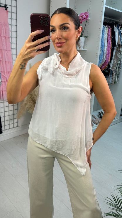 Noray Plain Tie Neck Detail Chiffon Top