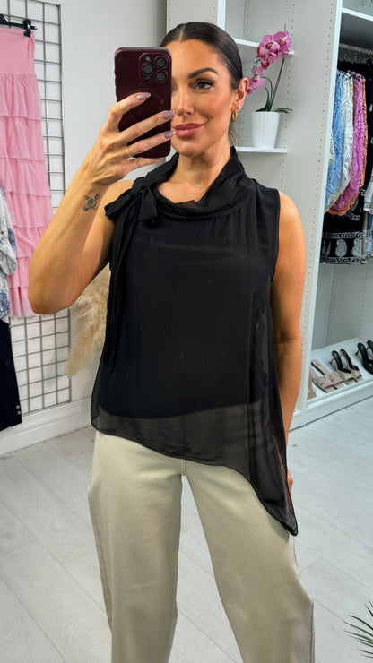 Noray Plain Tie Neck Detail Chiffon Top