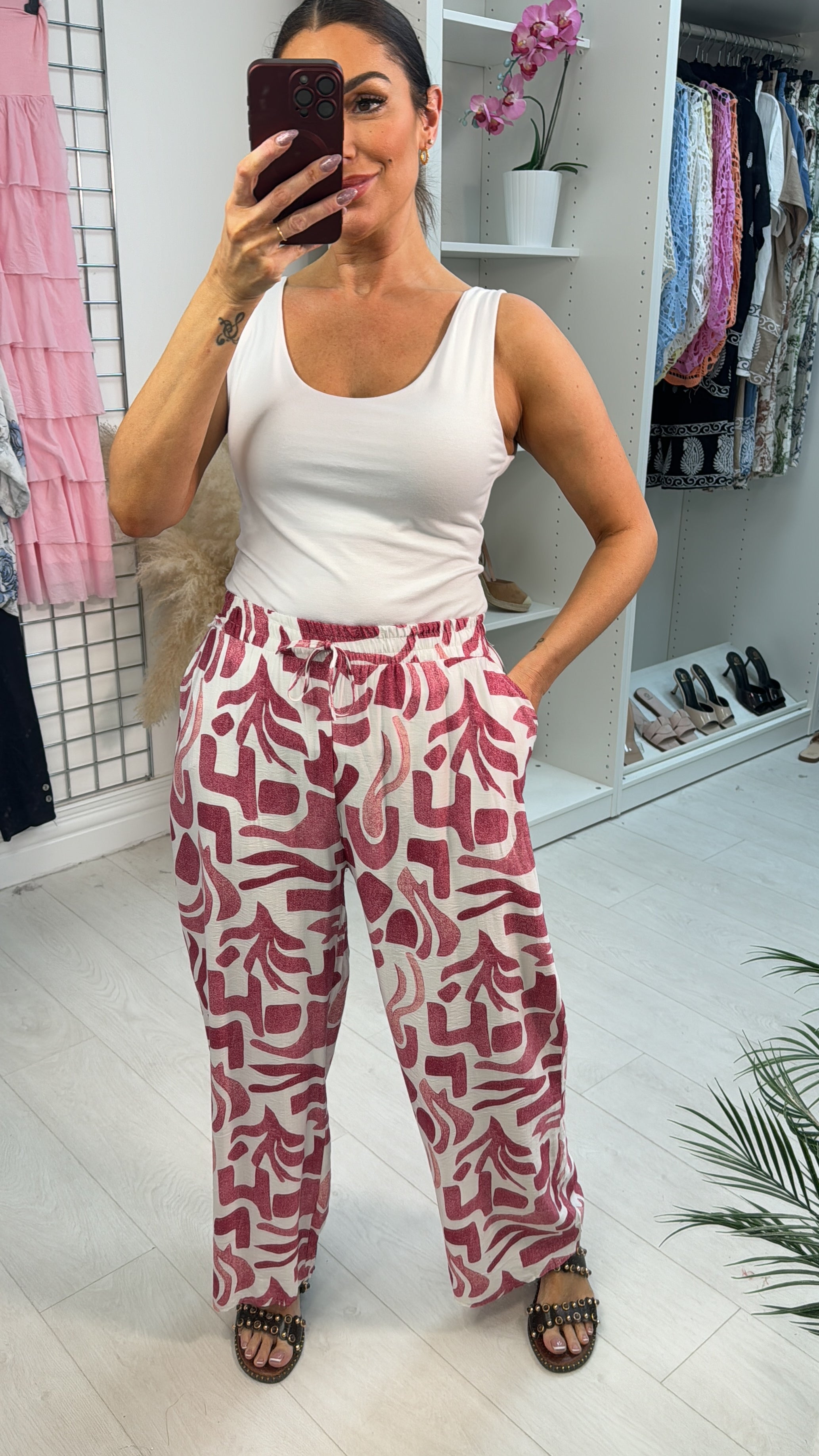 Jolie Abstract Print Elasticated Waist Wide Leg Trousers