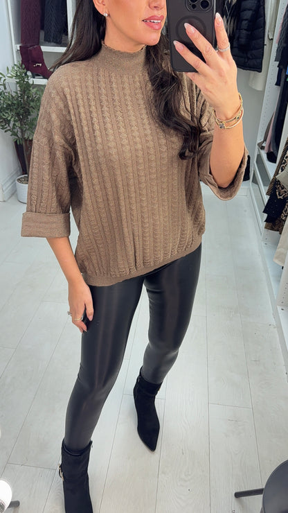 Isanna Textured High Neck Lurex Jumper