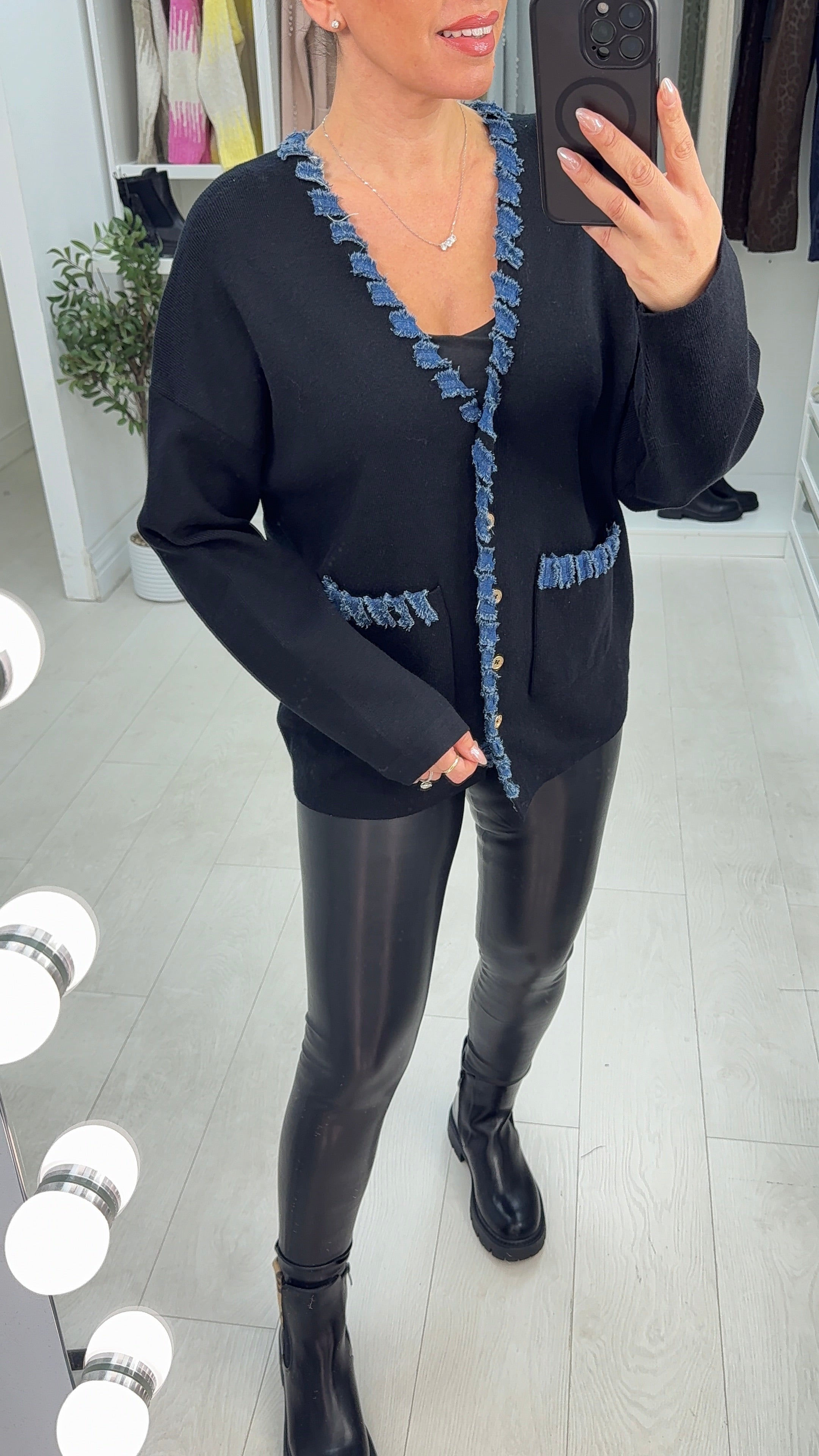 Shellie Denim Trim Detailed Cardigan